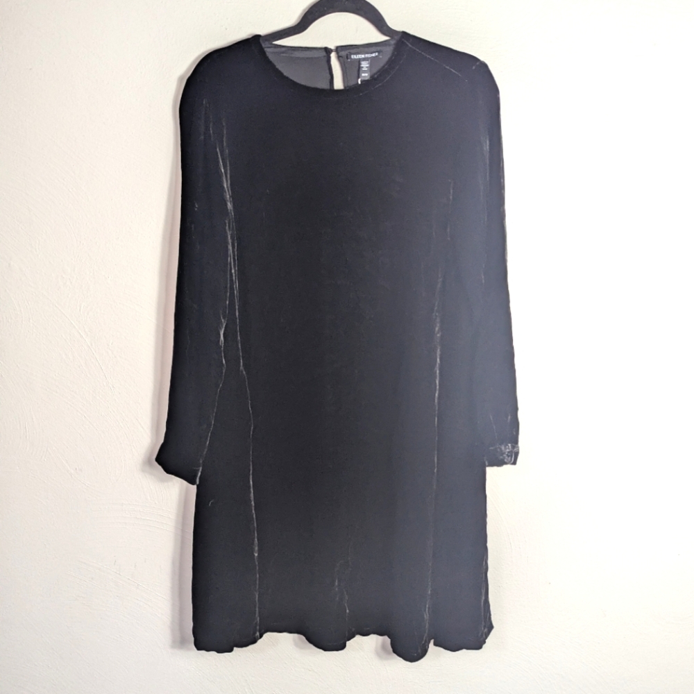 XS NWT Eileen Fisher Black Velvet Silk Blend Dress w/ Pockets $348